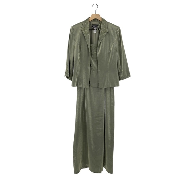 Alex Evenings Beaded Midi Dress Jacket Set Green Size 10 - Picture 2 of 16